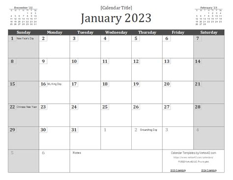 Pages Calendar Template 2023
